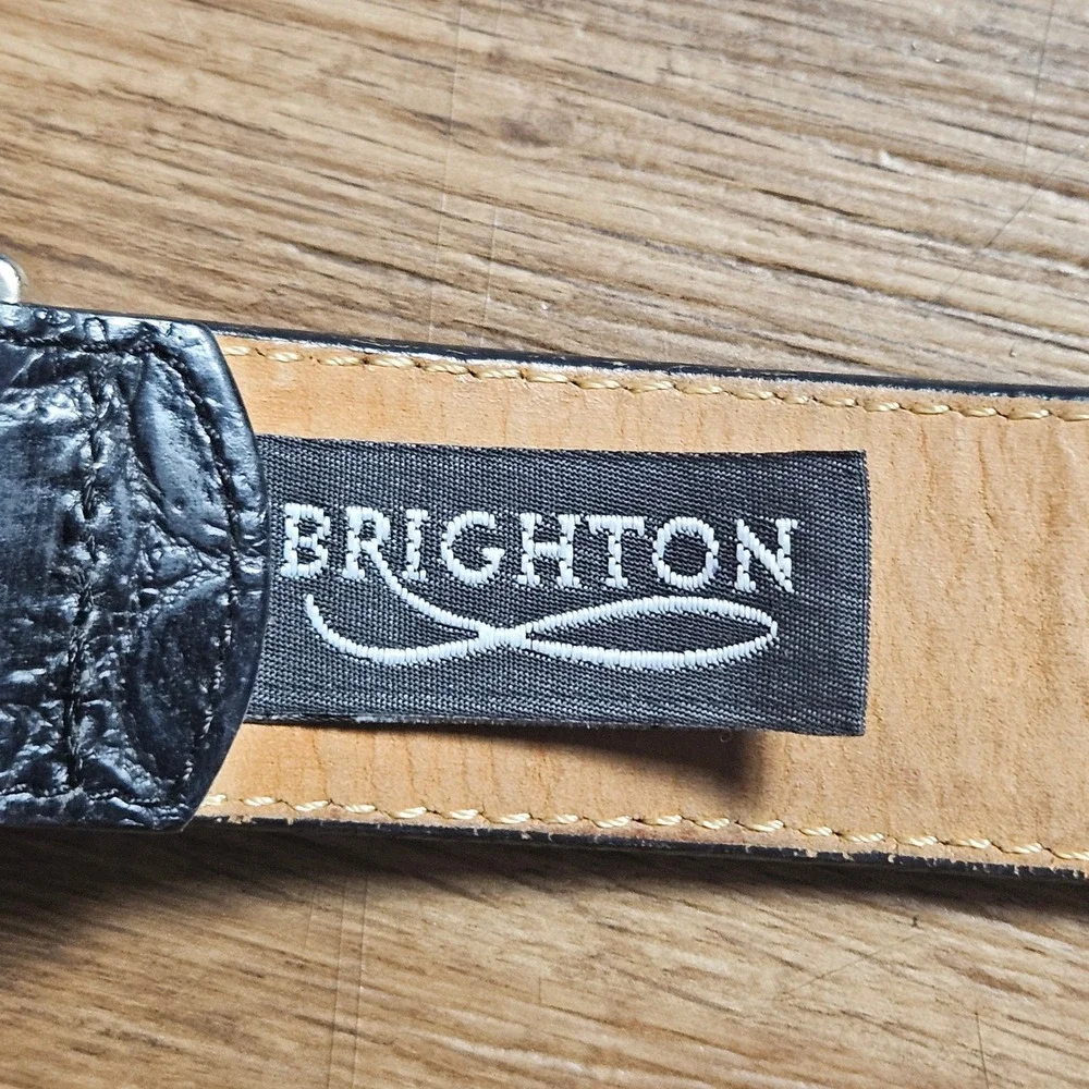 Vintage 1993 Brighton Concho Croc Embossed Leather Belt M Buckle Western 42203 - Picture 3 of 11